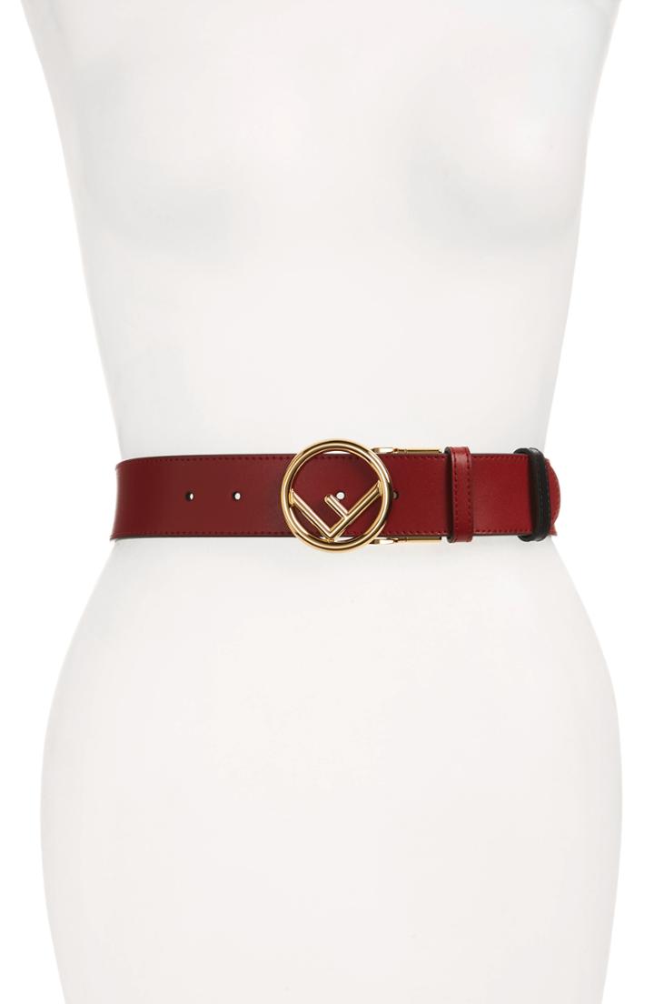 Women's Fendi F Is For Fendi Reversible Leather Belt, Size - Red