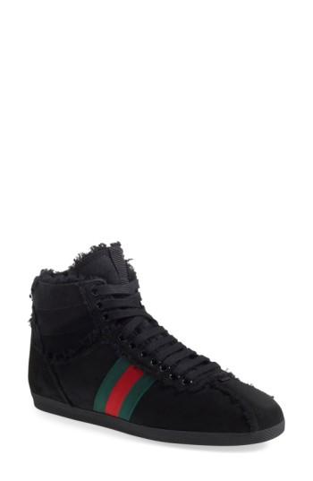 Women's Gucci 'bambi' Genuine Shearling High Top Sneaker Us / 42eu - Black