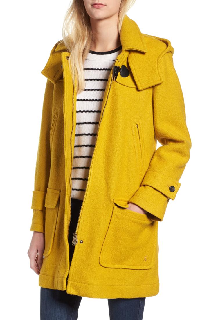 Women's Joules Wool Blend Duffle Coat - Yellow