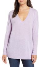 Women's Halogen Relaxed V-neck Cashmere Sweater, Size - Red
