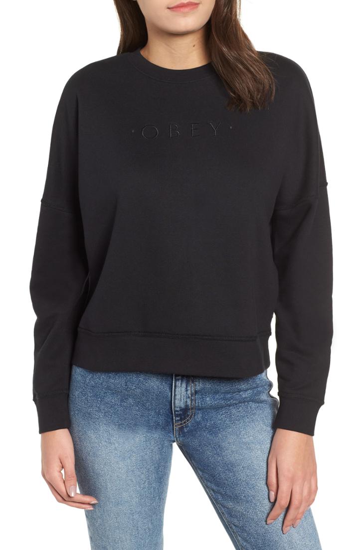 Women's Obey Annie Logo Cotton Blend Crewenck Sweatshirt