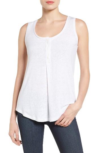 Women's Caslon Linen Blend Henley Tank - White