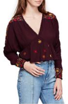 Women's Free People Ava Embroidered Blouse - Brown