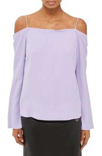 Women's Topshop Boutique Tie Back Off The Shoulder Top Us (fits Like 0-2) - Purple