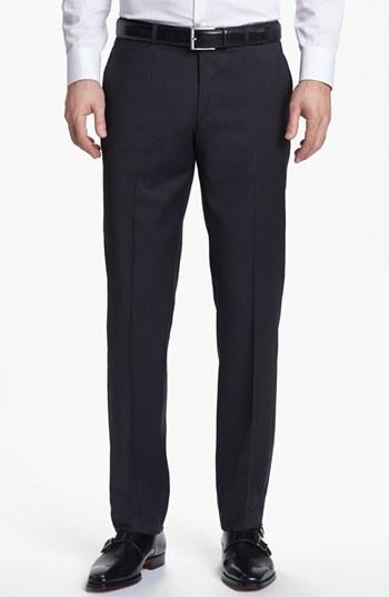 Men's Boss 'sharp' Flat Front Wool Trousers R - Black