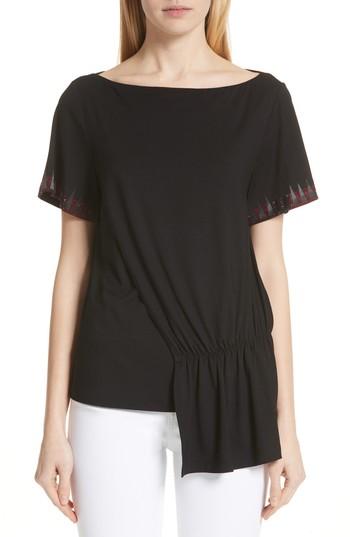 Women's Versace Drape Front Embellished Trim Tee Us / 38 It - Black