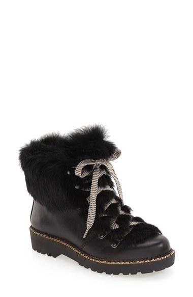 Women's Arturo Chiang 'philippa' Genuine Rabbit Fur Hiking Boot M - Black