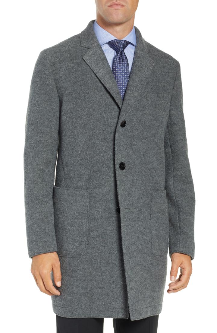 Men's Boss Sergio Trim Fit Wool Overcoat R - Grey