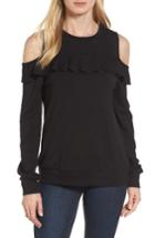 Women's Halogen Ruffle Front Cold Shoulder Sweatshirt - Black
