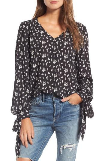 Women's Hinge Tie Sleeve Top, Size - Black