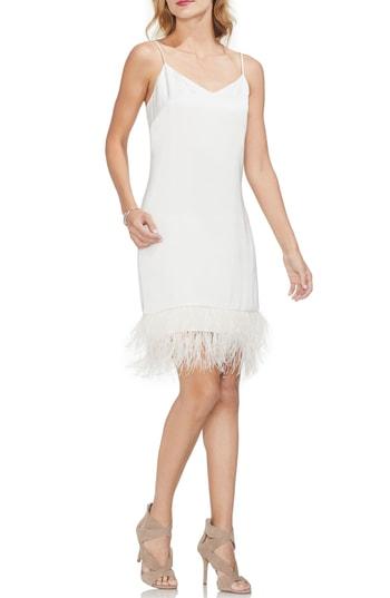 Women's Vince Camuto Feather Hem Satin Slipdress - White