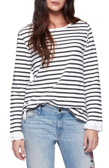 Women's Sanctuary Ruffle Cuff Stripe Knit Top - Black