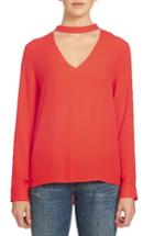 Women's 1.state Band Collar Blouse, Size - Red