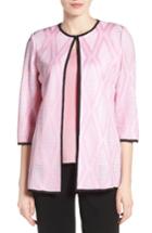 Women's Ming Wang Contrast Trim Diamond Pattern Collarless Jacket