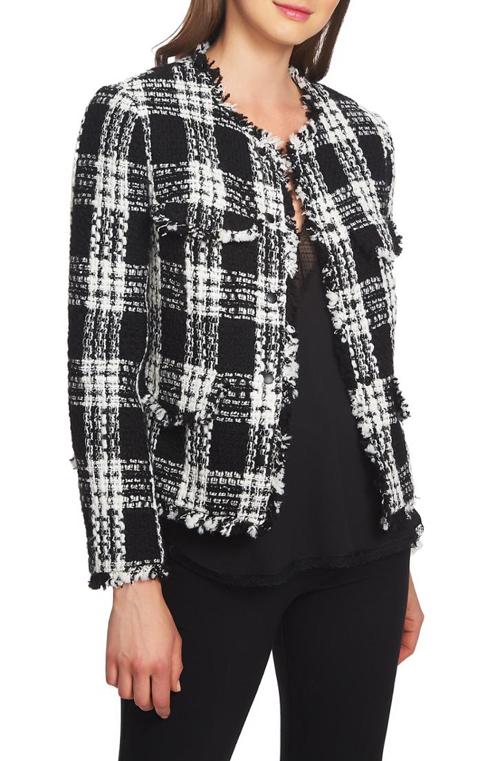 Women's 1.state Raw Edge Plaid Tweed Jacket - Black