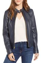 Women's Cole Haan Leather Moto Jacket - Blue