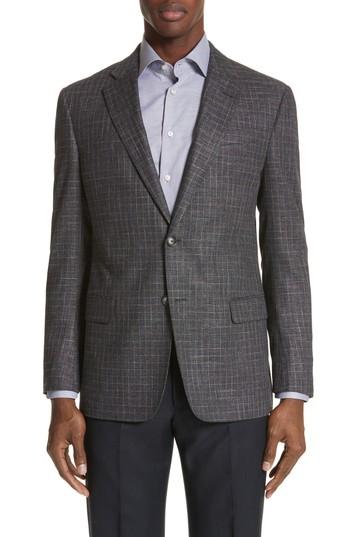 Men's Emporio Armani G-line Trim Fit Check Sport Coat Us / 50 Eur - Grey