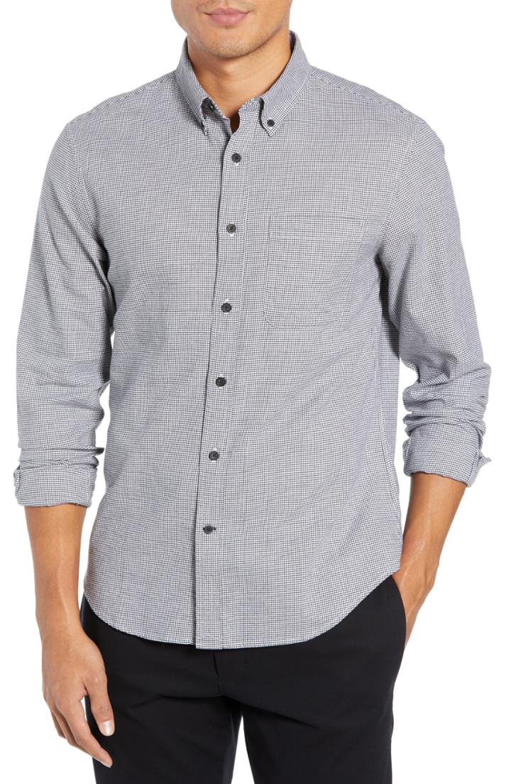 Men's Club Monaco Trim Fit Houndstooth Flannel Sport Shirt - Black