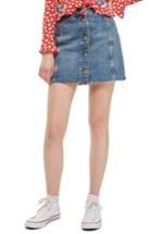 Women's Topshop Button Denim Miniskirt Us (fits Like 0-2) - Blue