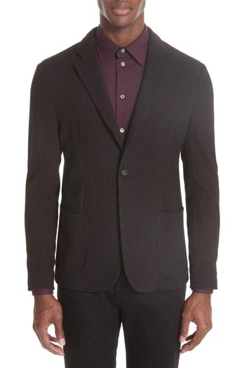 Men's Emporio Armani Trim Fit Check Cotton Sport Coat Us / 48 Eu R - Burgundy