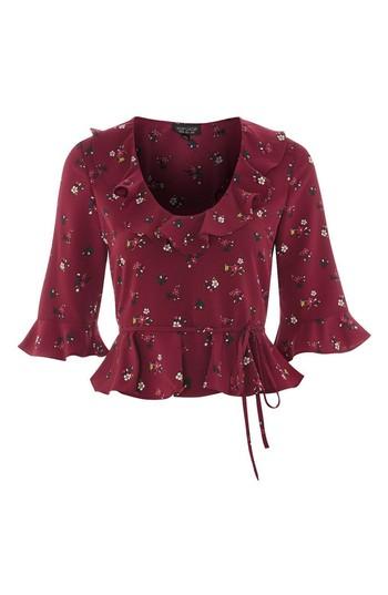 Women's Topshop Phoebe Frilly Blouse Us (fits Like 0) - Burgundy