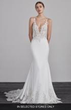 Women's Pronovias Erandi V-neck Lace & Crepe Trumpet Gown, Size In Store Only - Ivory