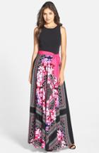 Women's Eliza J Scarf Print Jersey & Crepe De Chine Maxi Dress - Black