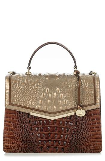 Brahmin Gabriella Croc-embossed Leather Satchel - Metallic