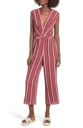 Women's Speechless Stripe Jumpsuit - Burgundy