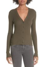 Women's Vince Ribbed Lettuce Cuff Cotton Cardigan - Green
