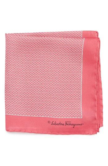 Men's Salvatore Ferragamo Geometric Silk Pocket Square, Size - Red
