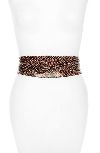 Women's Ada Python Embossed Calfskin Leather Wrap Belt, Size - Cherry Python