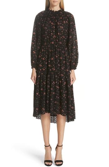 Women's Ulla Johnson Ambre Floral Print Broderie Anglaise Dress - Black