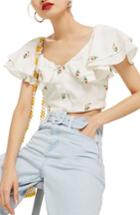 Women's Topshop Embroidered Frill Crop Top Us (fits Like 0) - Ivory