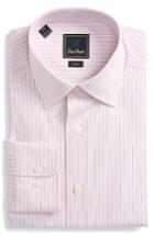 Men's David Donahue Trim Fit Stripe Dress Shirt 34/35 - Pink