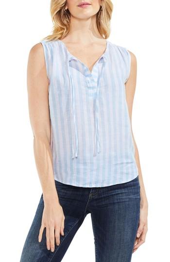 Women's Vince Camuto Resort Stripe Tie Neck Blouse, Size - Blue