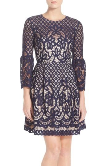 Petite Women's Eliza J Bell Sleeve Fit & Flare Dress P - Blue