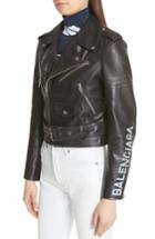 Women's Balenciaga Logo Sleeve Leather Moto Jacket Us / 38 Fr - Black
