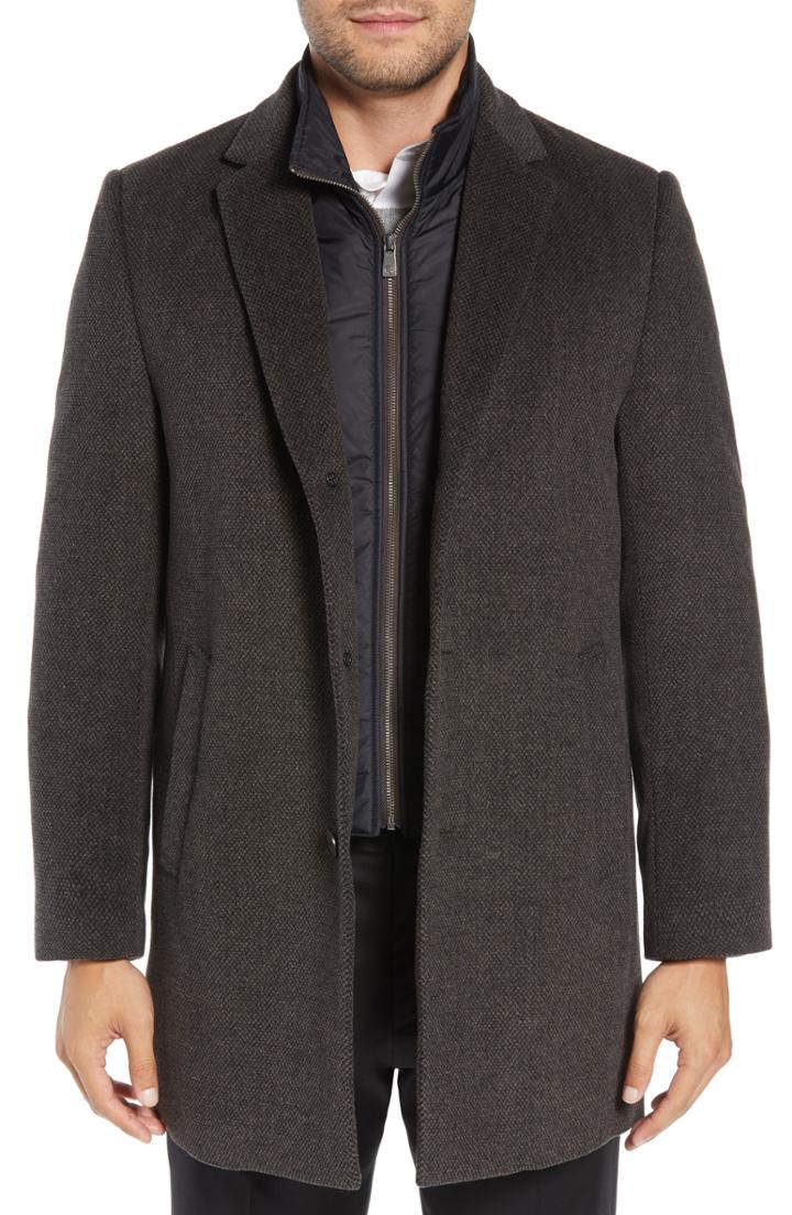 Men's Hart Schaffner Marx Kingman Modern Fit Wool Blend Coat With Removable Zipper Bib R - Brown