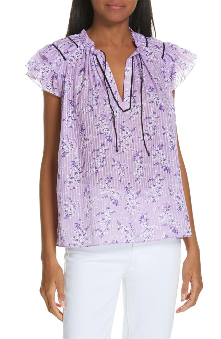 Women's Ulla Johnson Ida Floral Print Cotton & Silk Top - Purple
