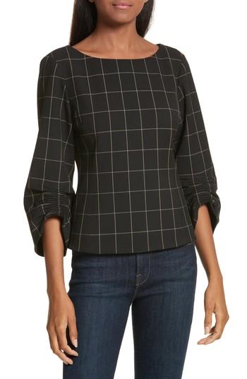 Women's Tibi Windowpane Corset Peplum Top - Black