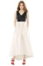 Women's Alfred Sung High/low V-neck Sateen A-line Gown
