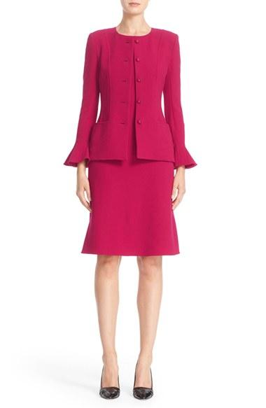Women's Oscar De La Renta Bell Sleeve Stretch Crepe Jacket
