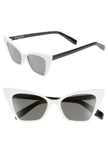 Women's Saint Laurent 51mm Cat Eye Sunglasses - Ivory