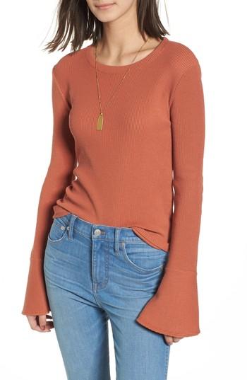 Women's Madewell Ruffle Cuff Ribbed Top, Size - Red