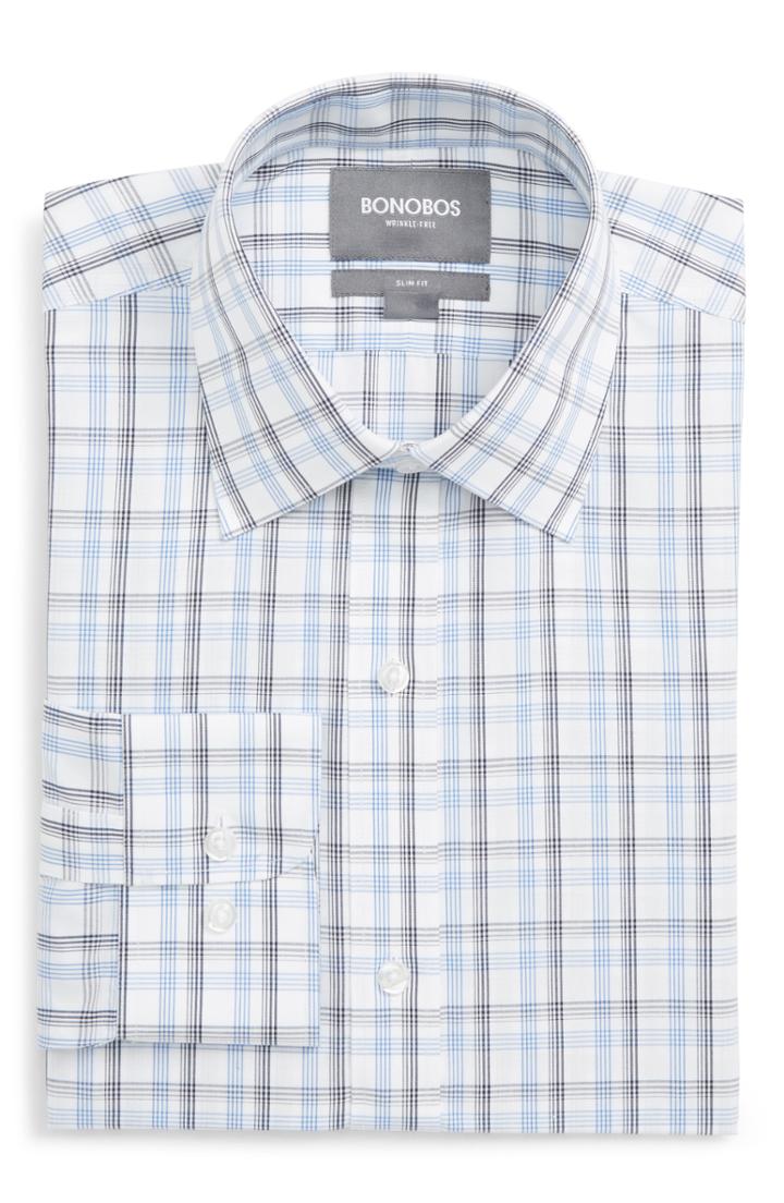 Men's Bonobos Daily Grind Slim Fit Plaid Dress Shirt .5 - Blue