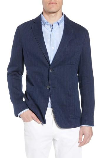 Men's Bugatchi Regular Fit Herringbone Cotton & Linen Blazer R - Blue