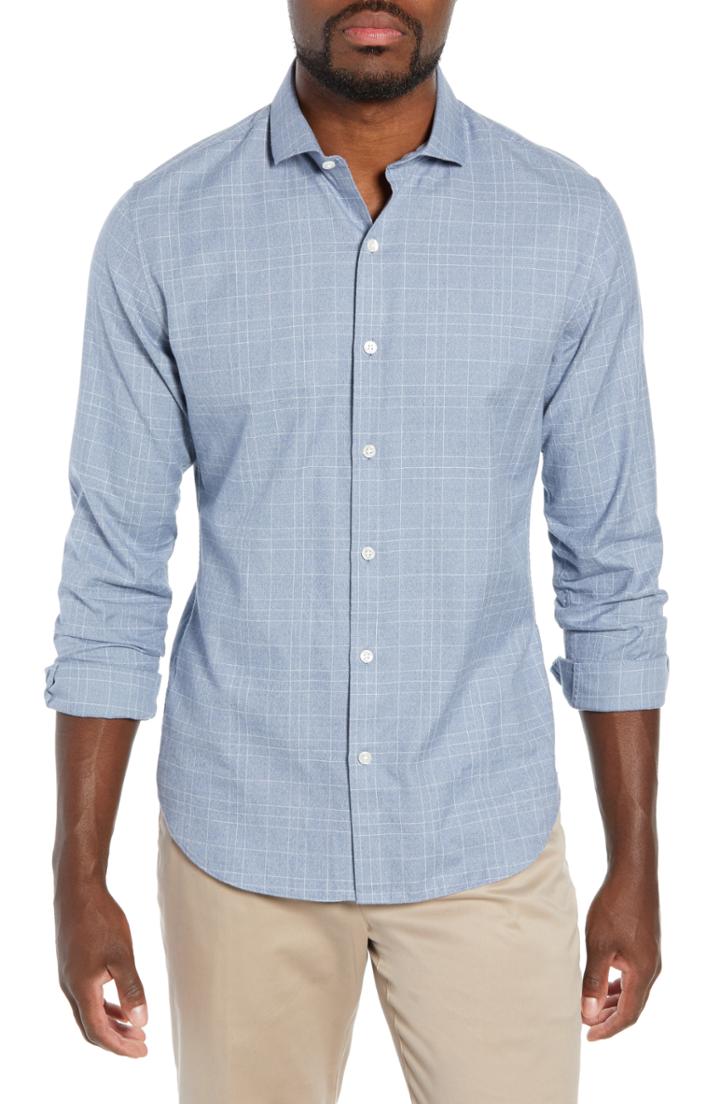 Men's Bonobos Unbutton Down Slim Fit Check Sport Shirt R - Green