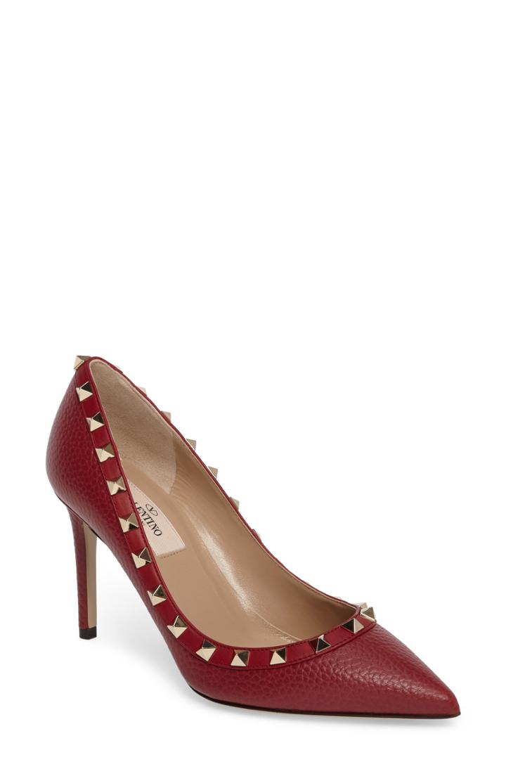 Women's Valentino Garavani Rockstud Pointy Toe Pump .5us / 37.5eu - Burgundy