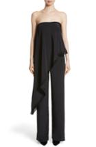Women's Adam Lippes Fringe Trim Satin Crepe Asymmetrical Jumpsuit